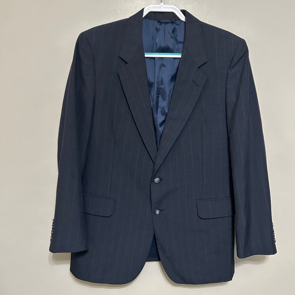 VTG Austin Manor Blazer Men 42R Navy Blue Pinstripe Classic Career Jacket USA